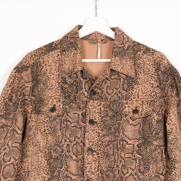 Free People Snakeskin Trucker Denim Jacket - Picture 3 of 6